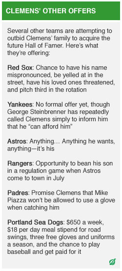 Illustration for article titled Roger Clemens' Family Offers Him One-Year, $10 Million Contract